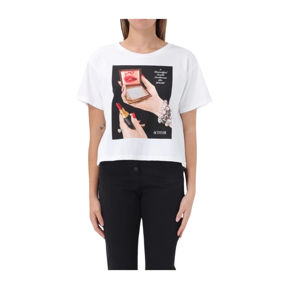 Twinset Cropped Straight T-Shirt White Dames