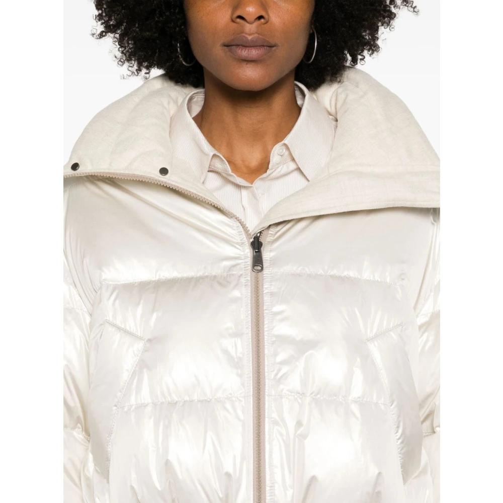 BRUNELLO CUCINELLI Iridescent Gewatteerde Witte Jas White Dames