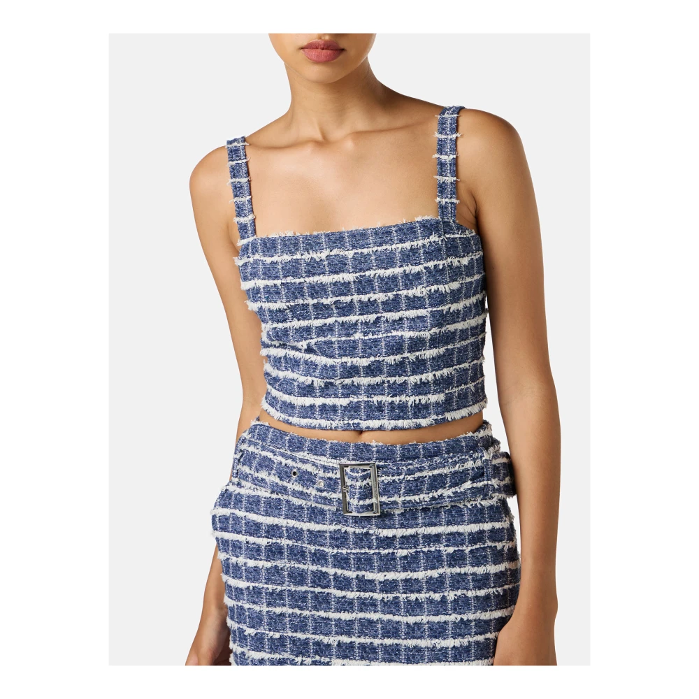 Iceberg Aansluitende witte en blauw geruite top met schouderbandjes van Chanel-ruitstof Blue Dames