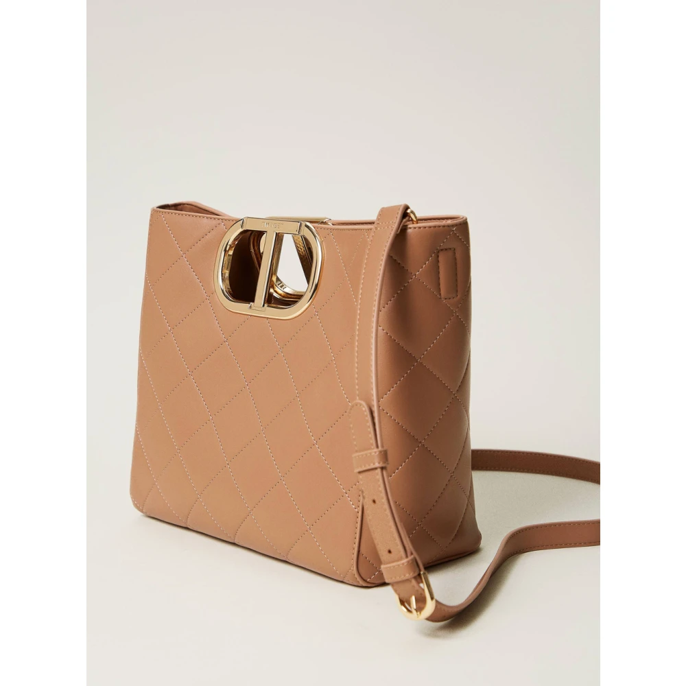 Twinset Gewatteerde Tote Tas met Ovaal T Handvat Brown Dames