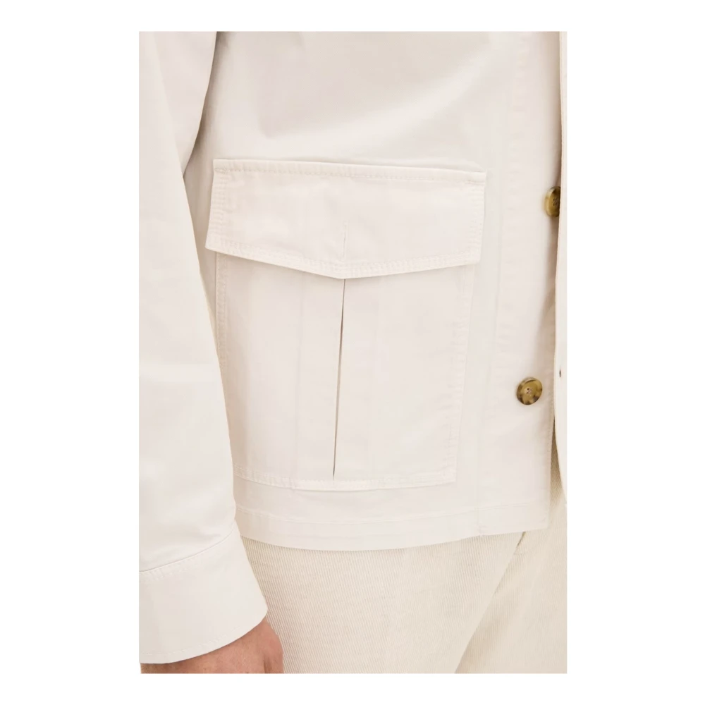 Oscar Jacobson Witte Safari Katoenen Stretch Overshirt Beige Heren