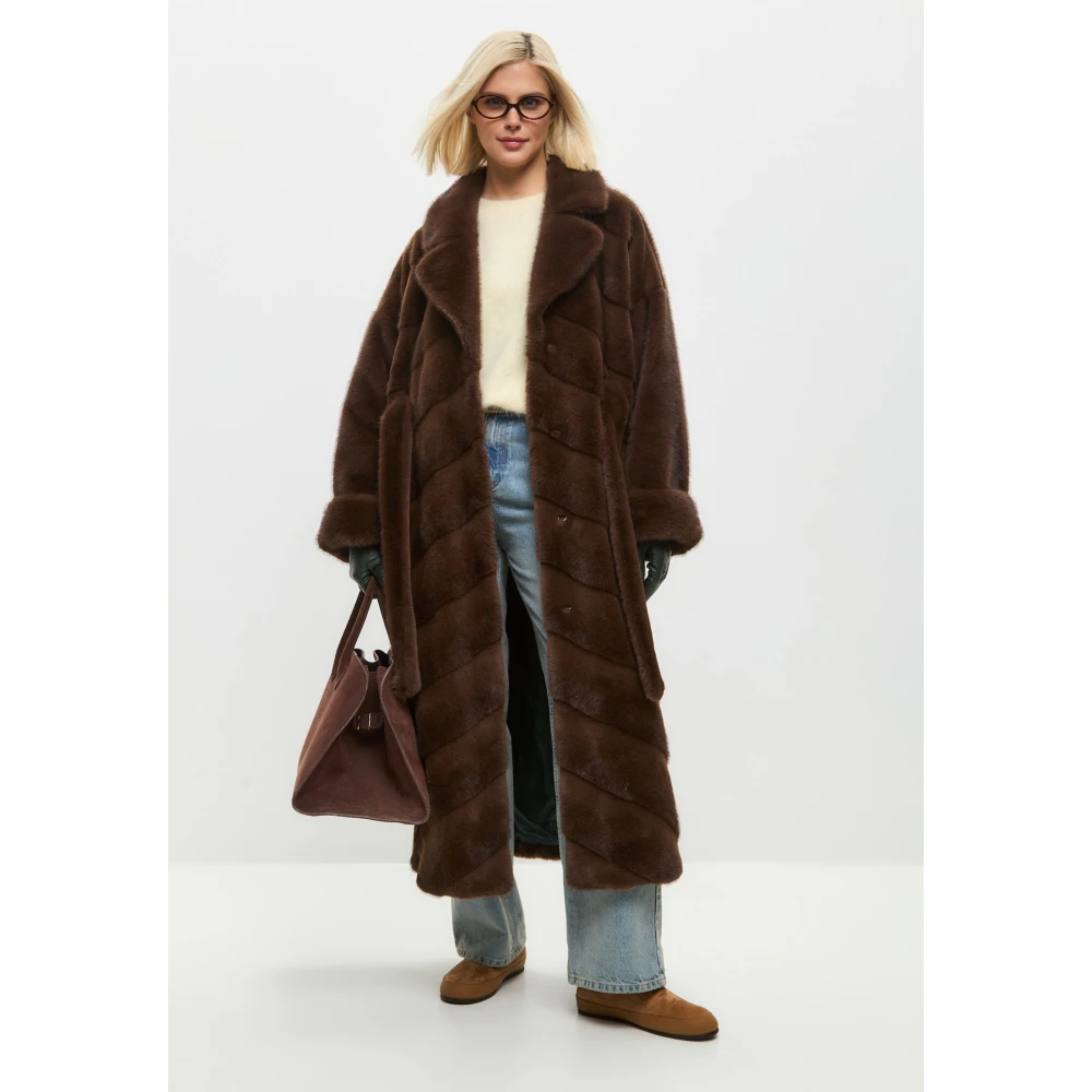 Cesare Gaspari Oversized Faux Fur Coat Bruin Brown Dames