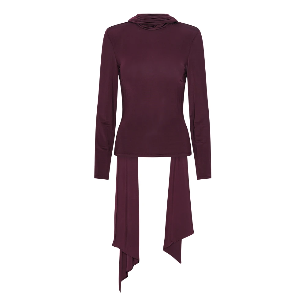 Rotate Birger Christensen Women's Red Blouses, 2XS, Long-Sleeved Scarf Top