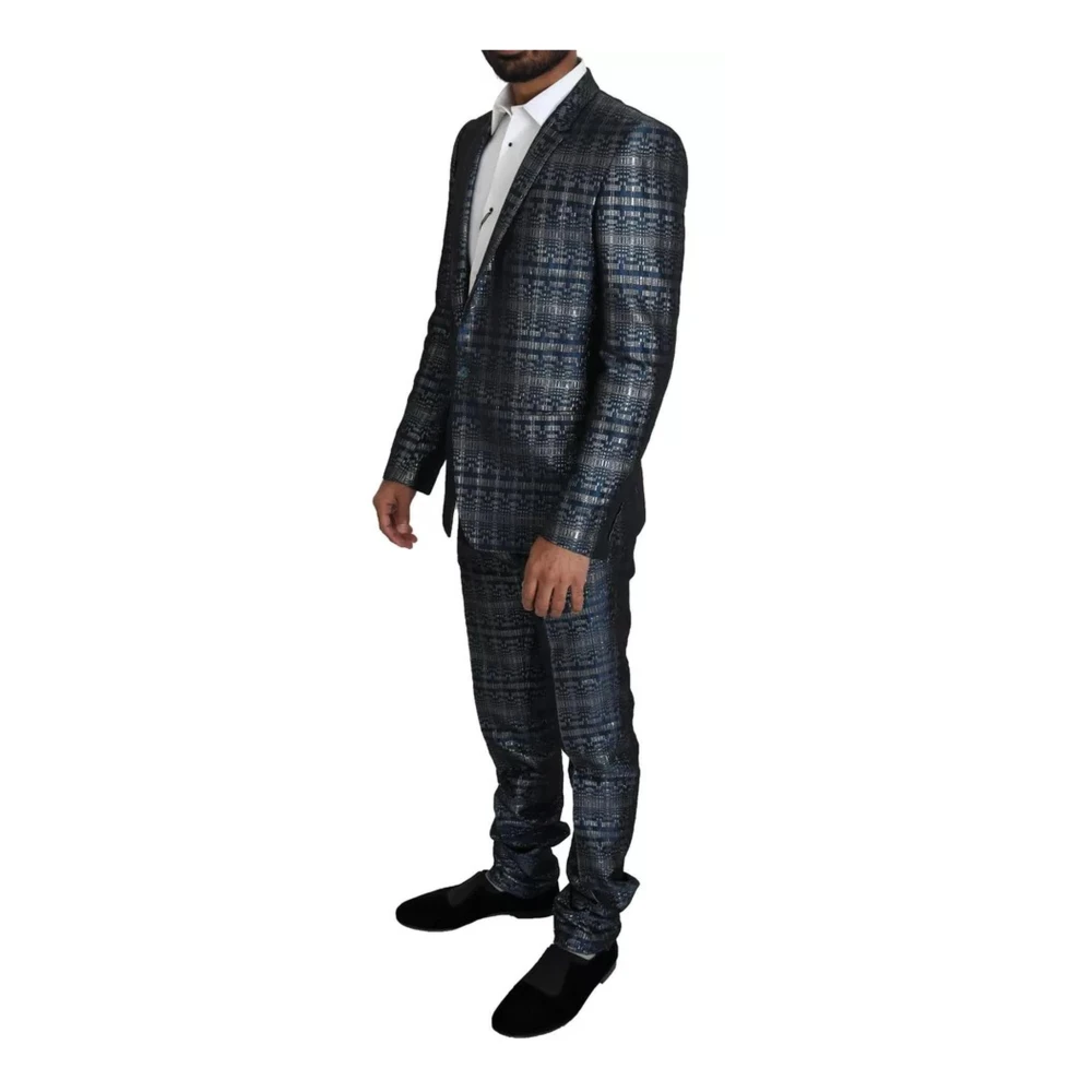 Dolce & Gabbana Zilverblauw Glanzend Slim Fit Pak Blue Heren