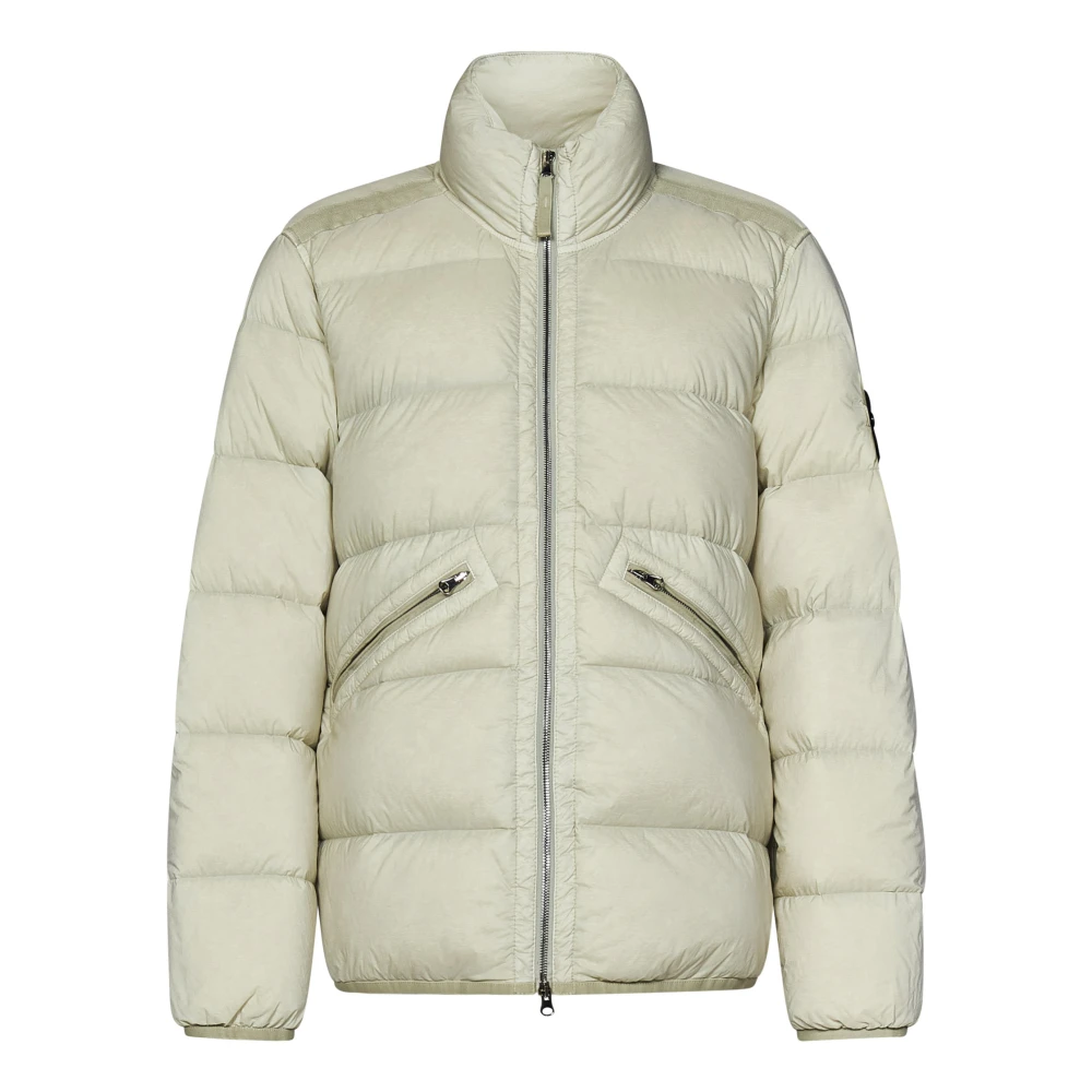 Stone Island Roomwitte hoge kraagjas Beige Heren