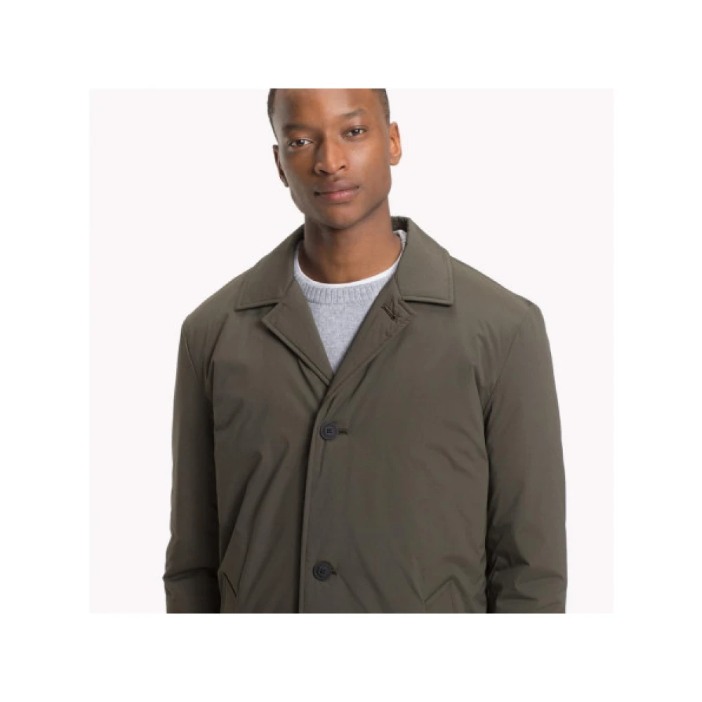 Tommy Hilfiger Gewatteerde nylon jas met revers Green Heren