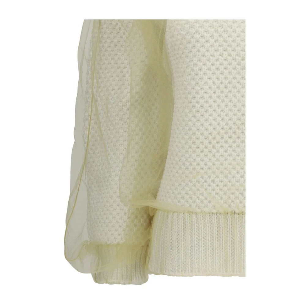 Fabiana Filippi Tule en Geribbelde Katoenen Trui Beige Dames