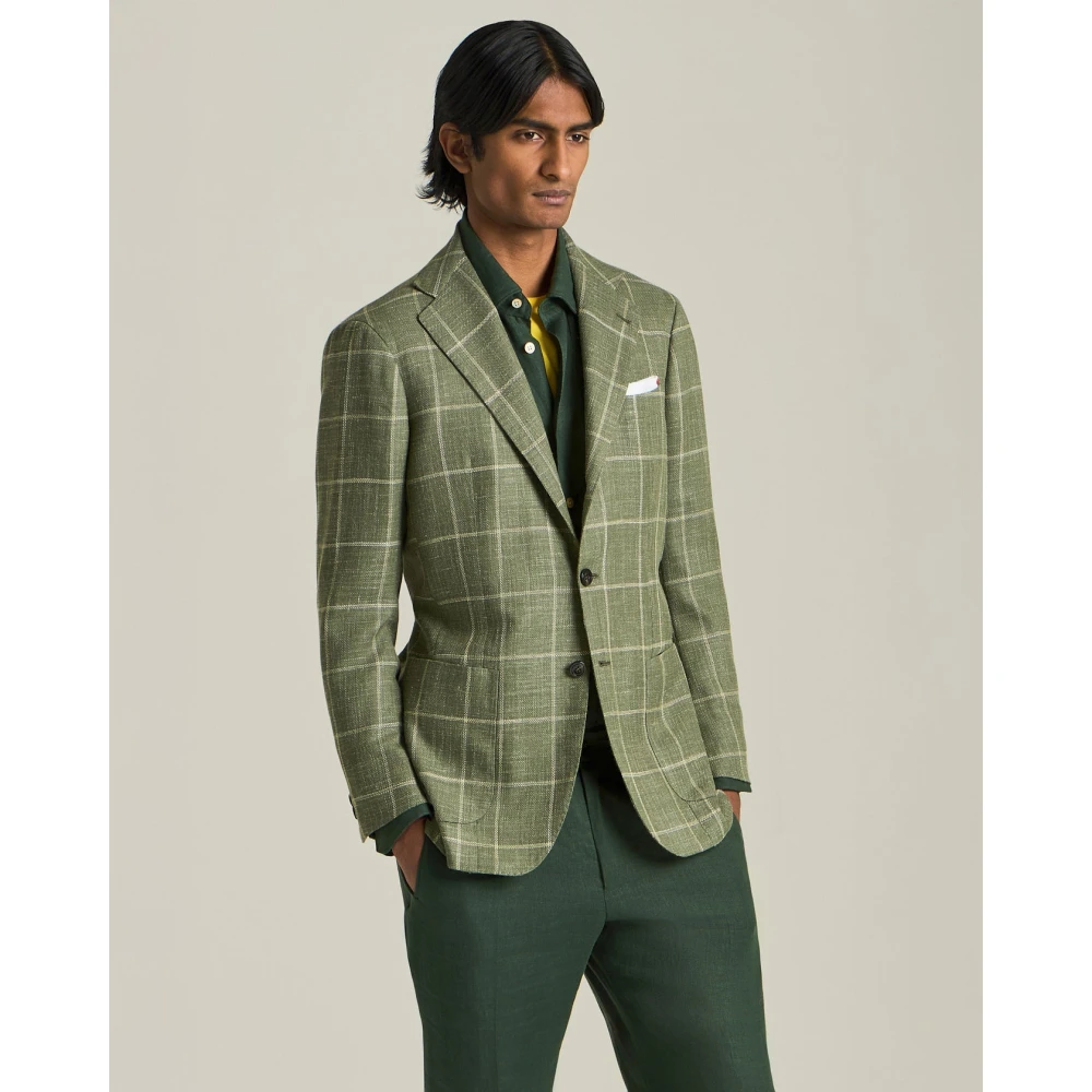 Kiton Luxe Geruite Cashmere Blend Blazer Green Heren