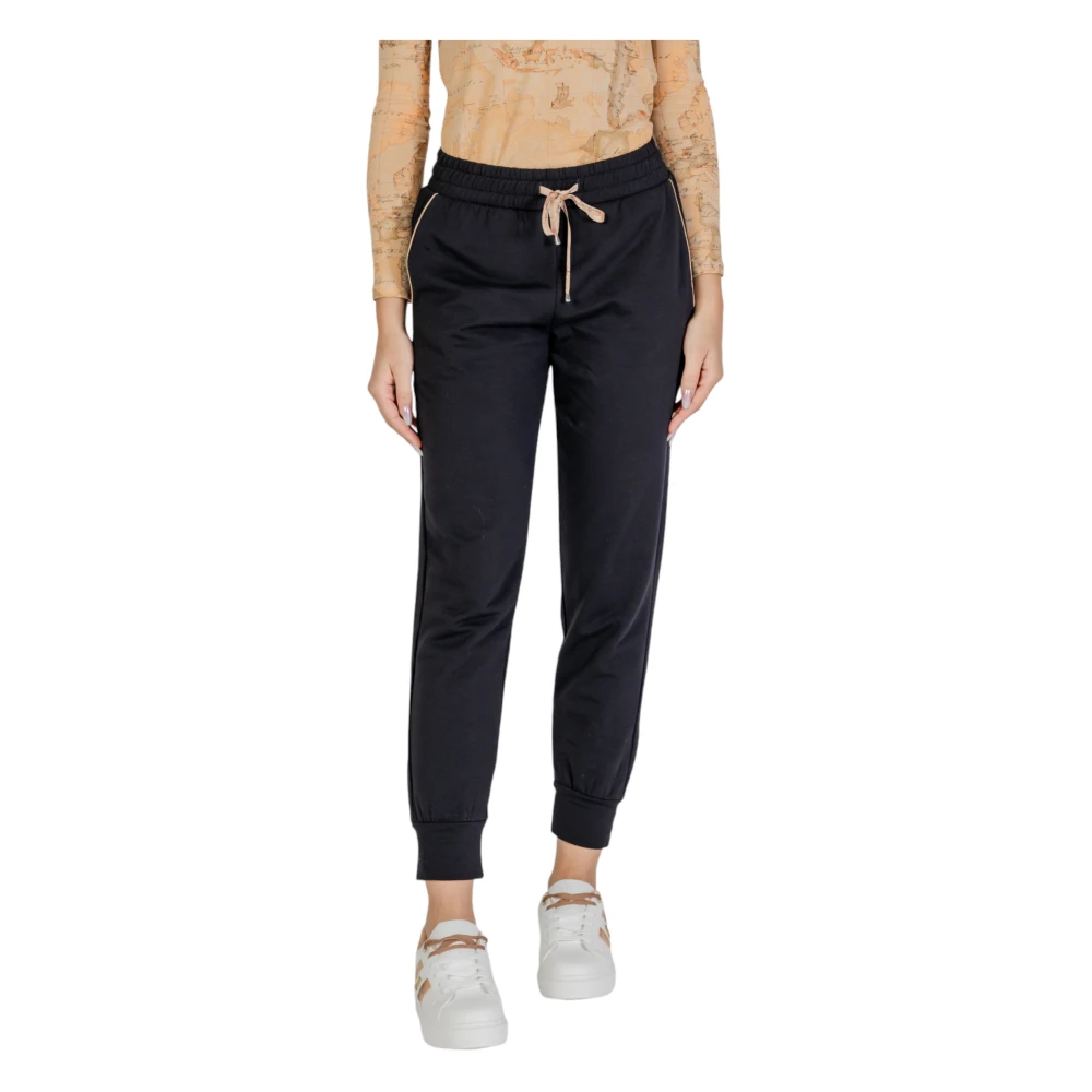 Alviero Martini 1a Classe Zwarte Kant-Vastgemaakte Katoen-Lycra Broek Black Dames