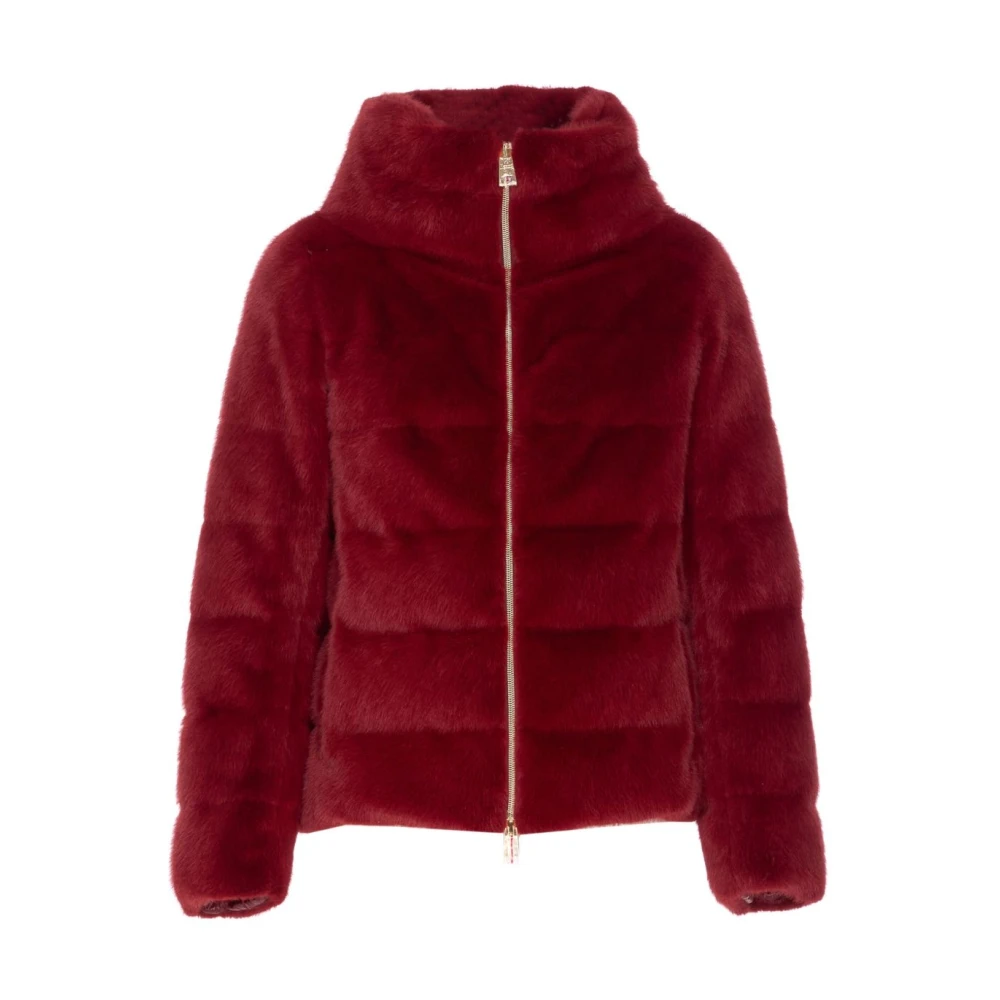 Herno Women's Red Down Jackets, S, Winter Jacket With Faux Fur