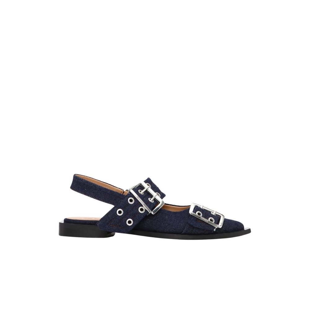 Ganni Women's Blue Denim Buckle Feminine Ballerina Shoes