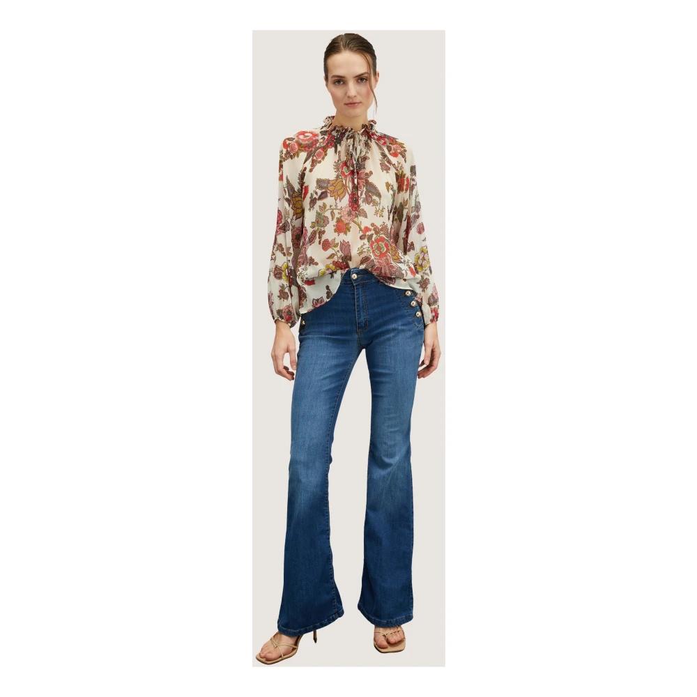 Motivi Indiase Stijl Bloemen Crepe Blouse Multicolor Dames