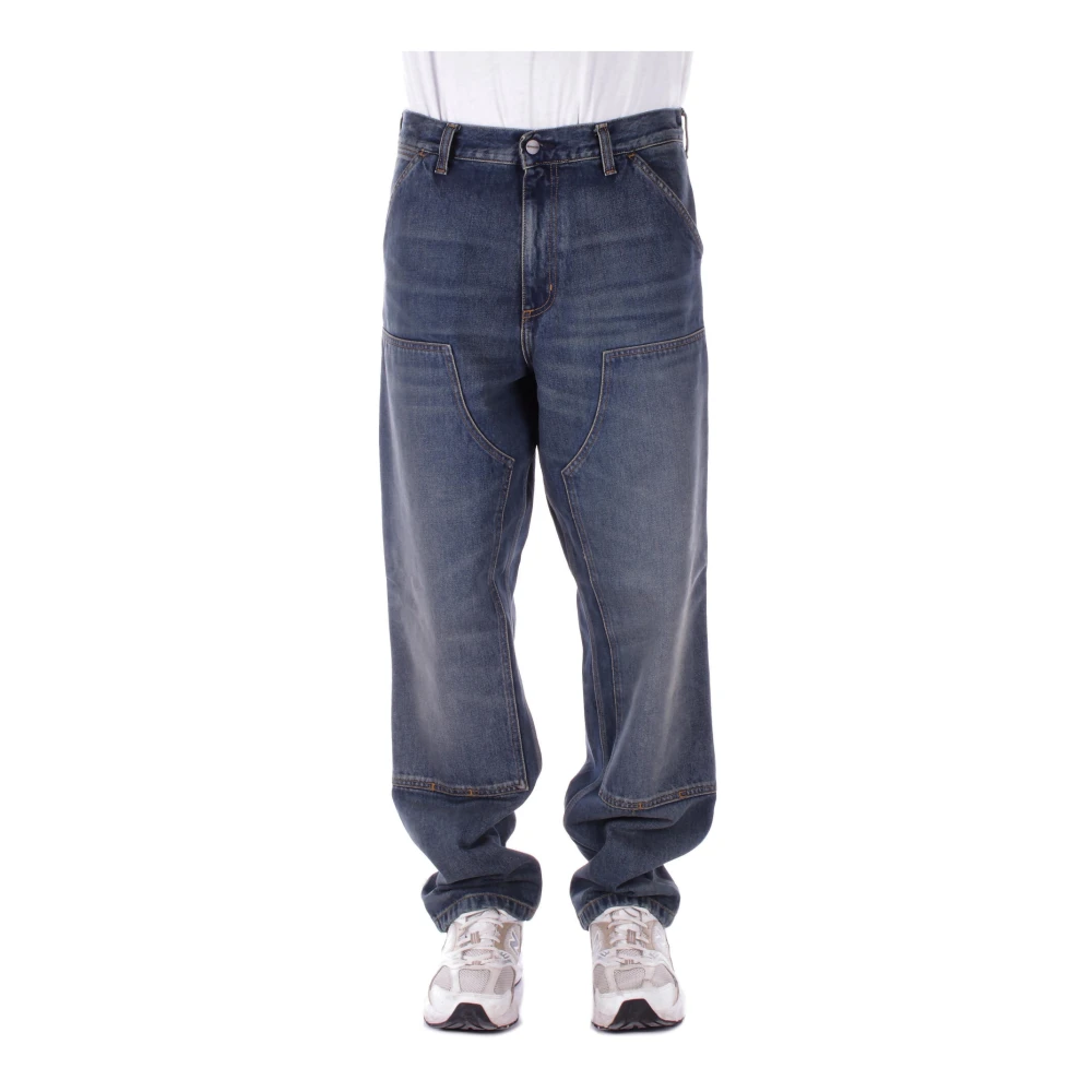 Carhartt WIP Logo Jeans met knoopsluiting Blue Heren