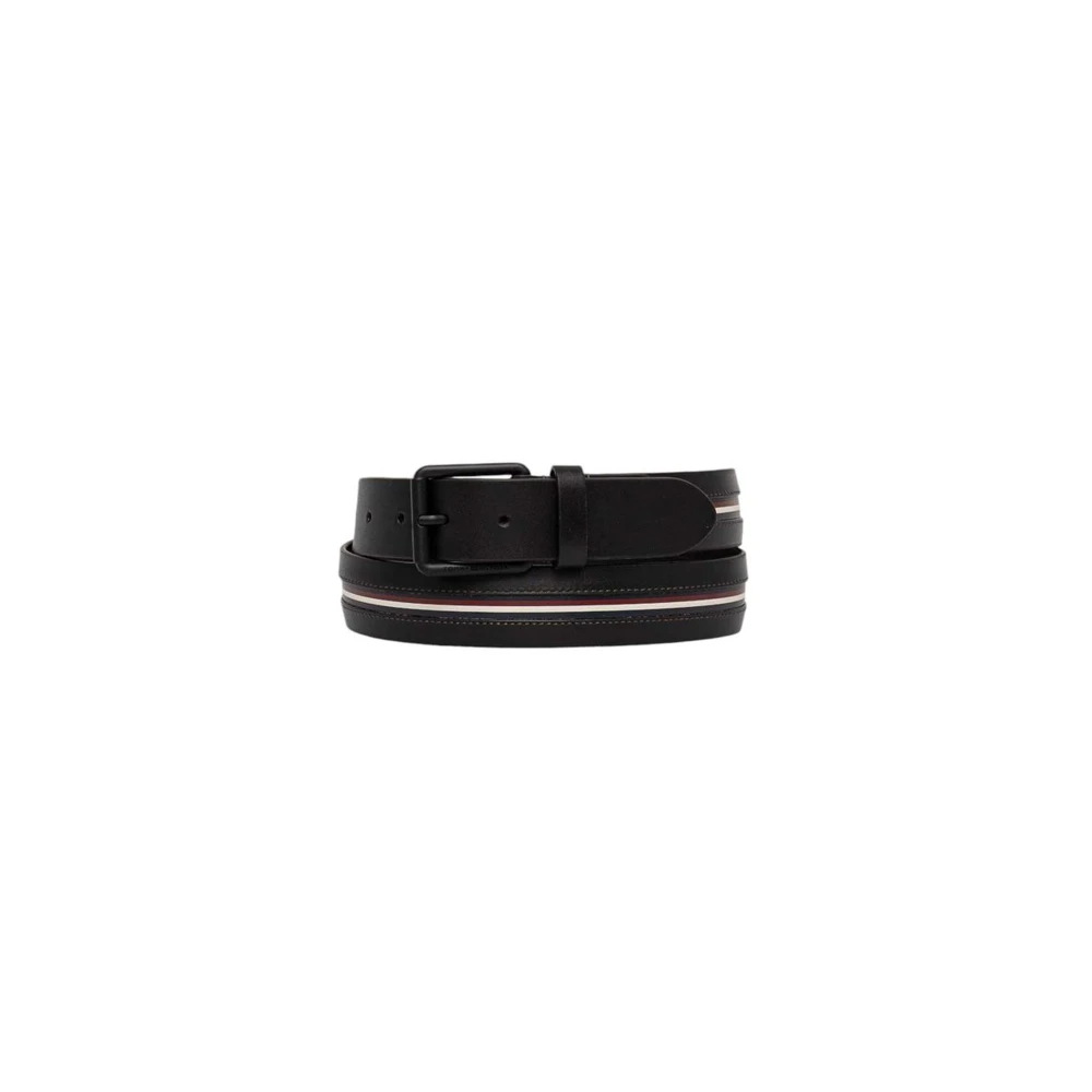 Tommy Hilfiger Zwart Leren Riem Mannen Collectie Black Heren