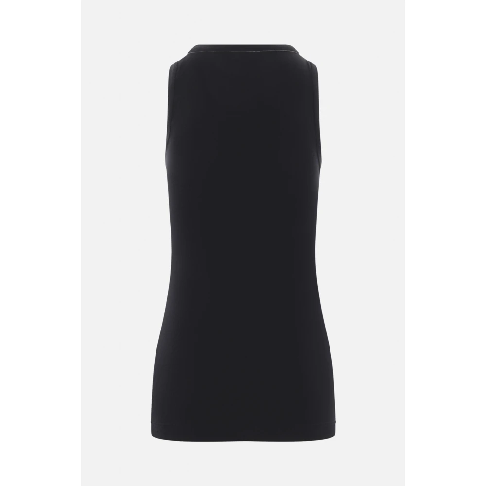 BRUNELLO CUCINELLI Zwarte Geribbelde Mouwloze Katoenen Top Black Dames