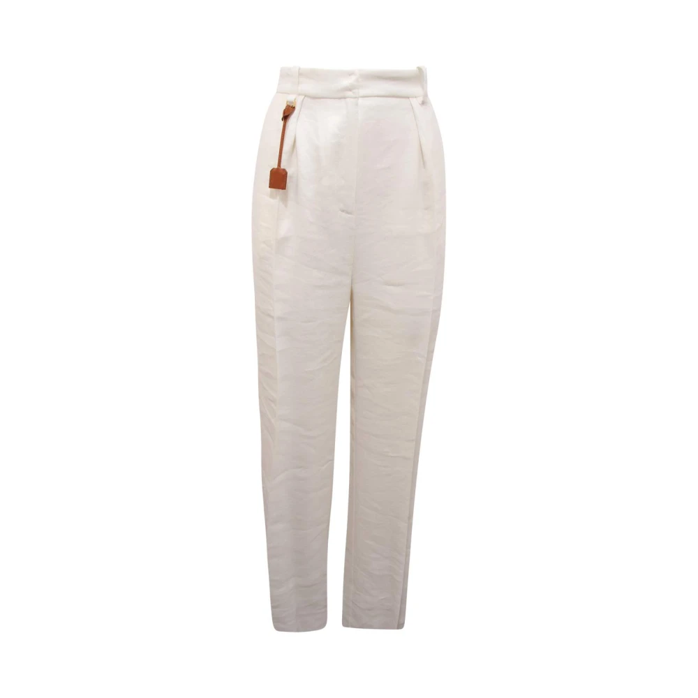 Elisabetta Franchi White Linen-Blend Gabardine Trousers With Darts - Female - Slim-Fit Trousers - L - Trousers