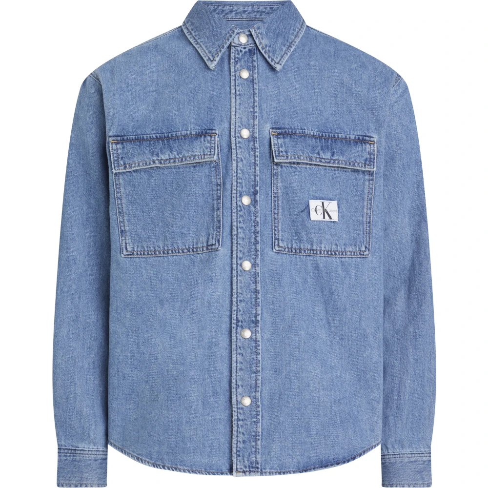 Calvin Klein Blauwe Denim Overhemd Lange Mouw Blue Heren