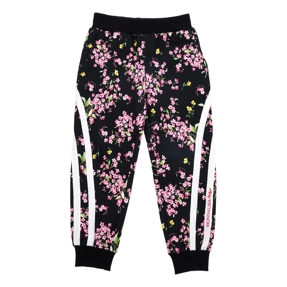 Monnalisa Girls Black Sweatpants, 2 Y, Printed Cotton Joggers