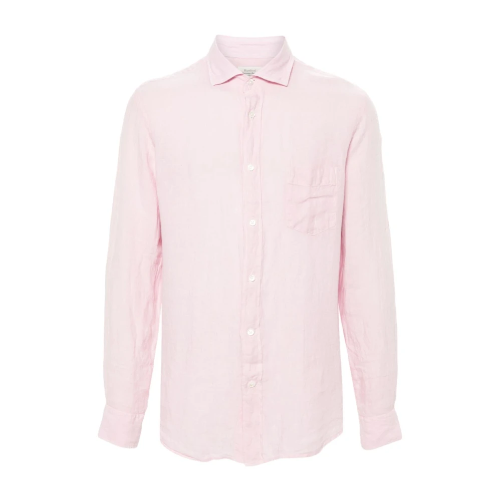Hartford Roze Linnen Slub Overhemd Pink Heren