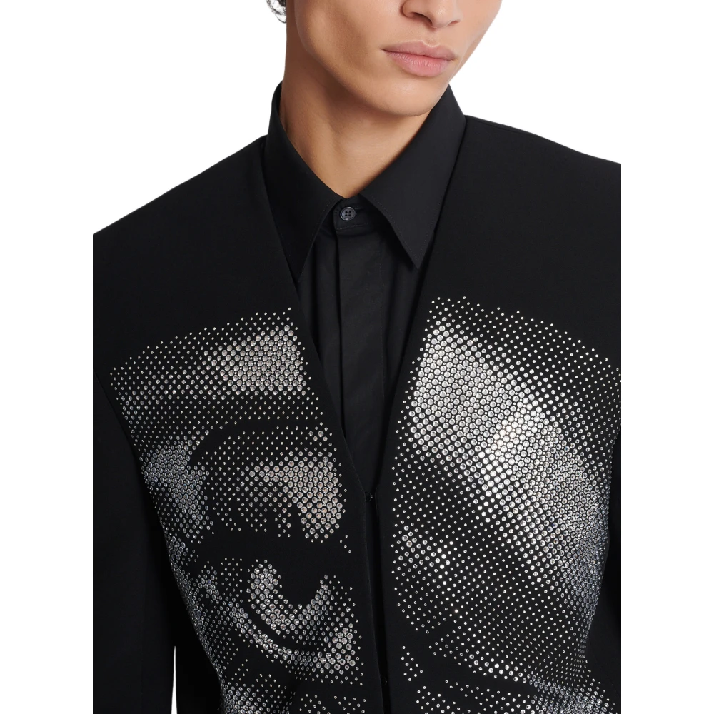 Balmain Geknipte crepe-jas met kristallen in een oogmotief Black Heren