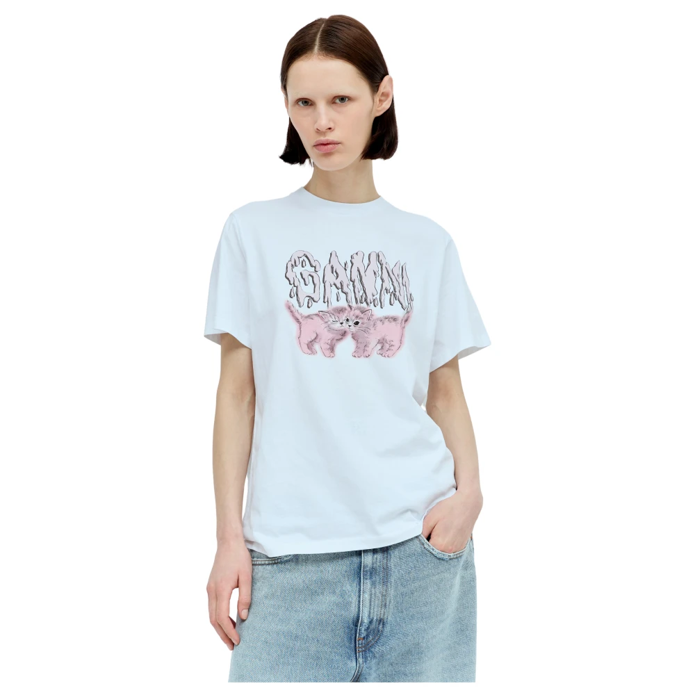 Ganni Witte Cats Relaxed T-shirt White Dames