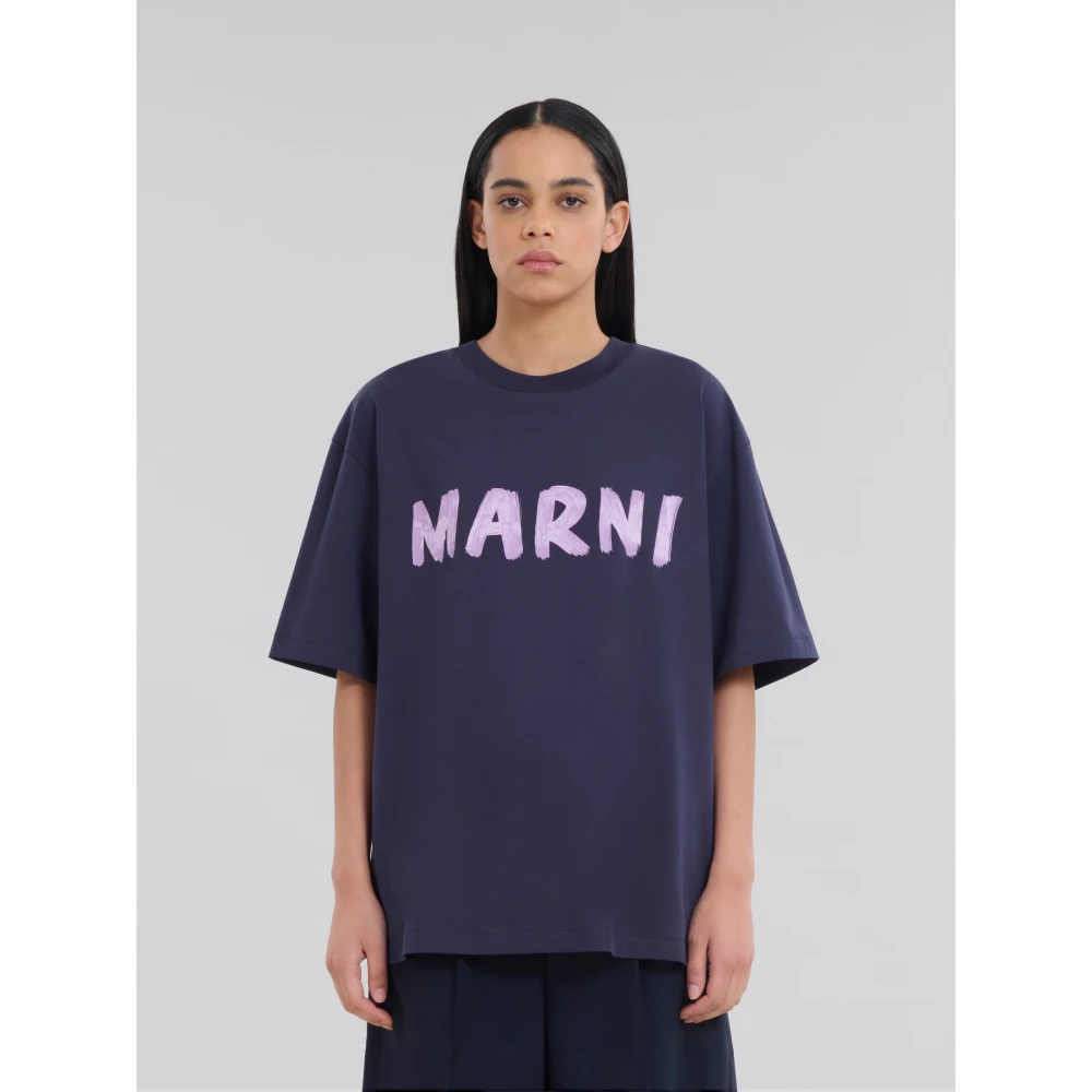Marni katoenen t-shirt met logo Blue Dames