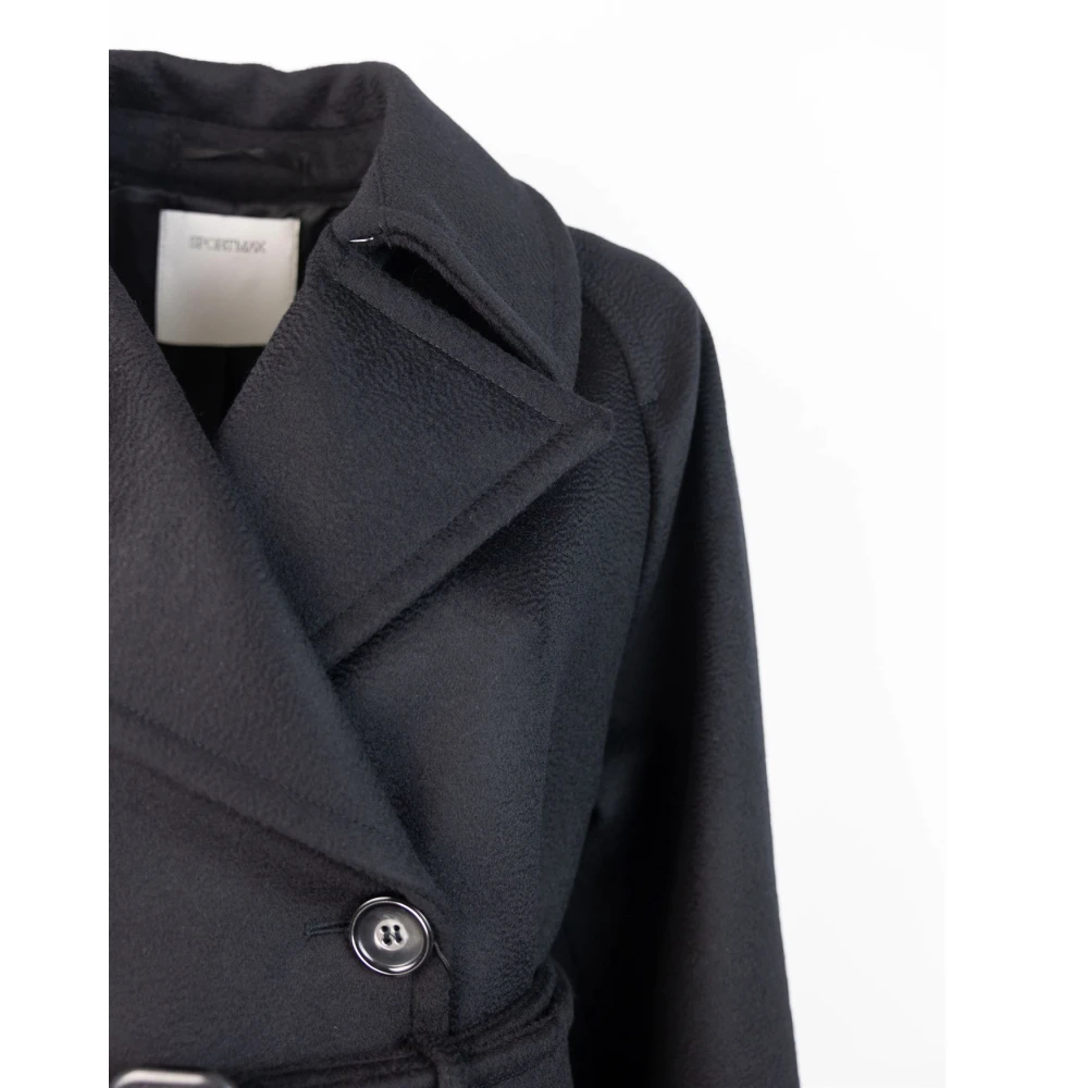 SPORTMAX Zwarte Wol Double-Breasted Jas Black Dames