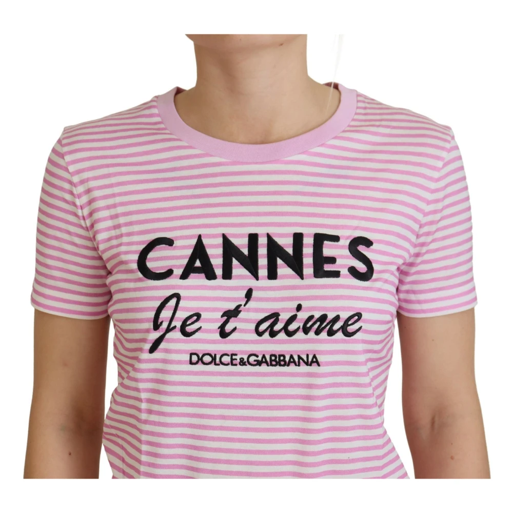 Dolce & Gabbana Gestreepte Liefdesaffaire Katoenen T-shirt Pink Dames