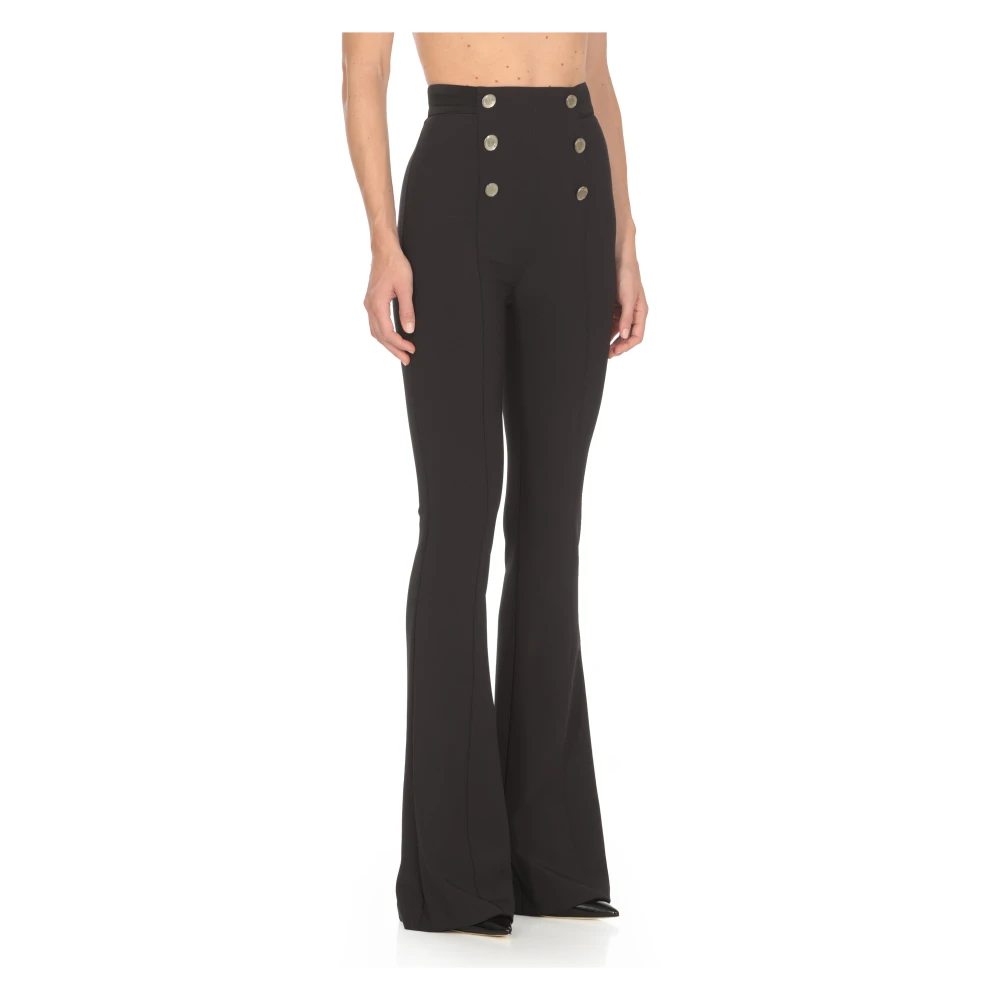 Elisabetta Franchi Zwarte Broek met Logoed Knopen Black Dames