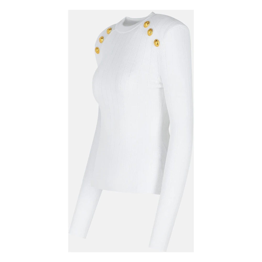 Balmain Witte Gestreepte Trui met Ronde Halslijn White Dames