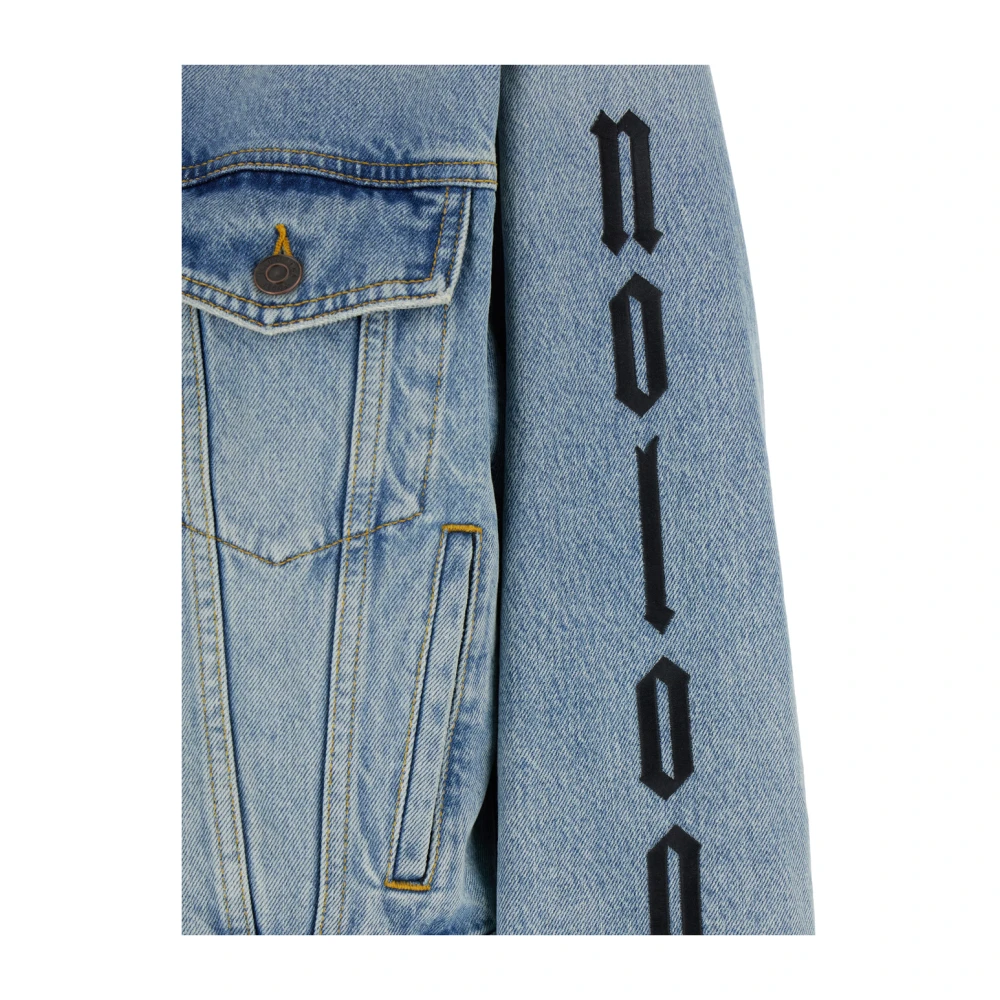 Balenciaga Blauwe Denim Jas met Kunstwerk Versiering Blue Dames