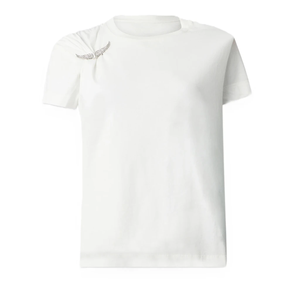Zadig & Voltaire Women's White T-Shirts, Xs, Suzan Hc Plisse Wings T-Shirt