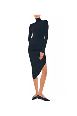 Långärmad Turtleneck Klänning med Sidedrapering