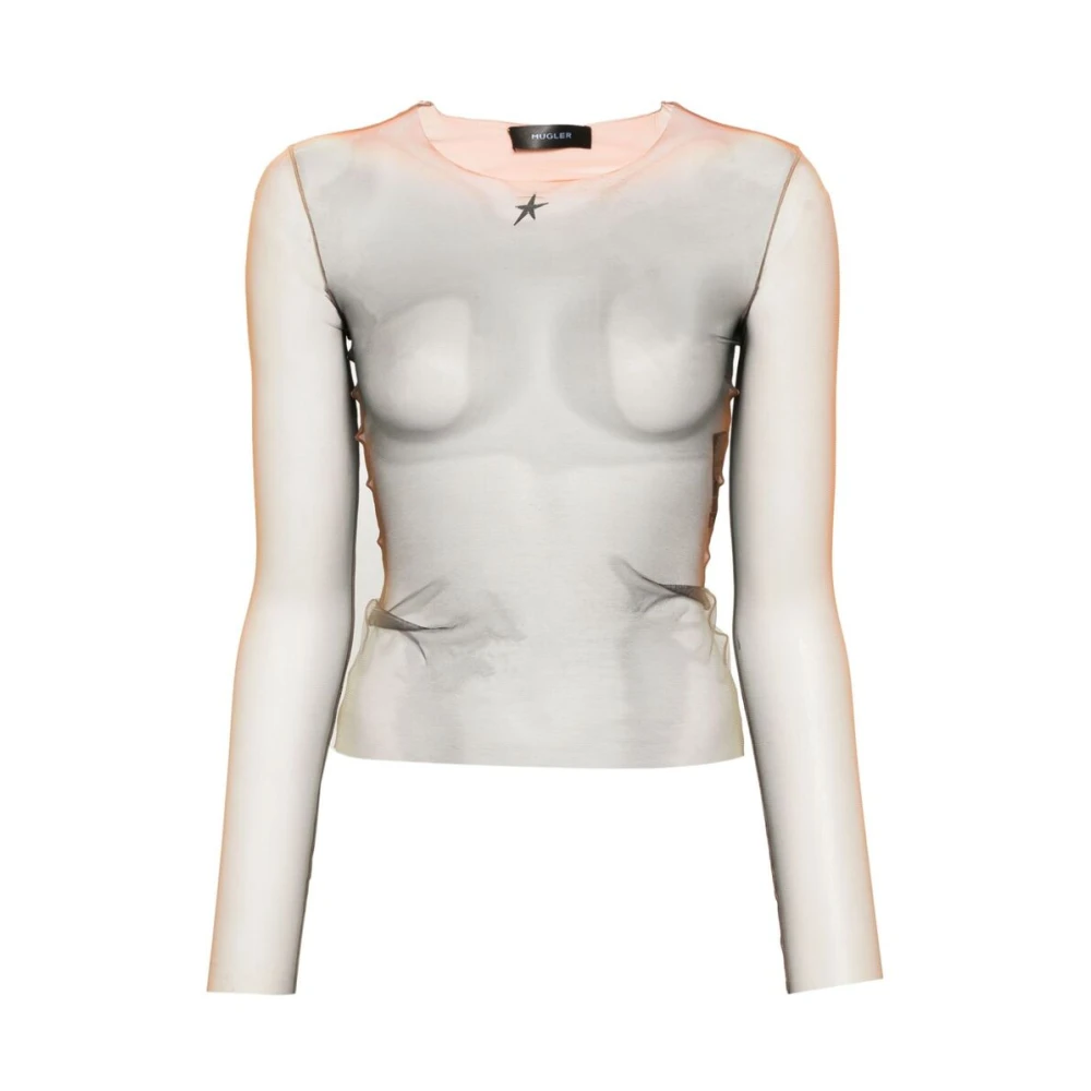 Mugler Mesh Sheer Rund Hals Lång Ärm Beige, Dam