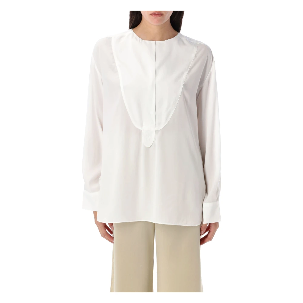 By Malene Birger Puut Wit Zijde-Blend Shirt Bib-Front By Herenne Birger White Dames
