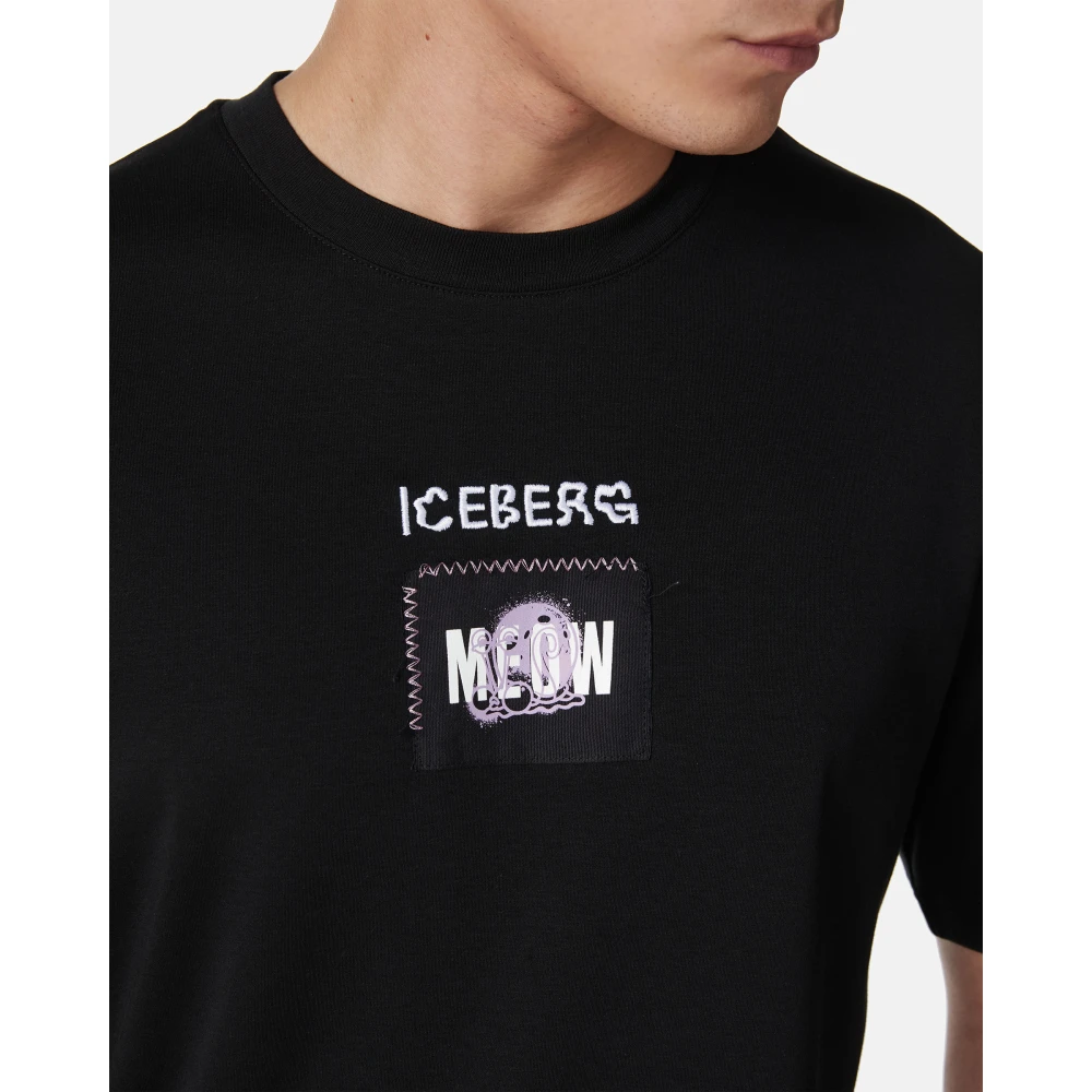 Iceberg Zwarte regular fit T-shirt van GOTS-gecertificeerde interlock stof Black Heren
