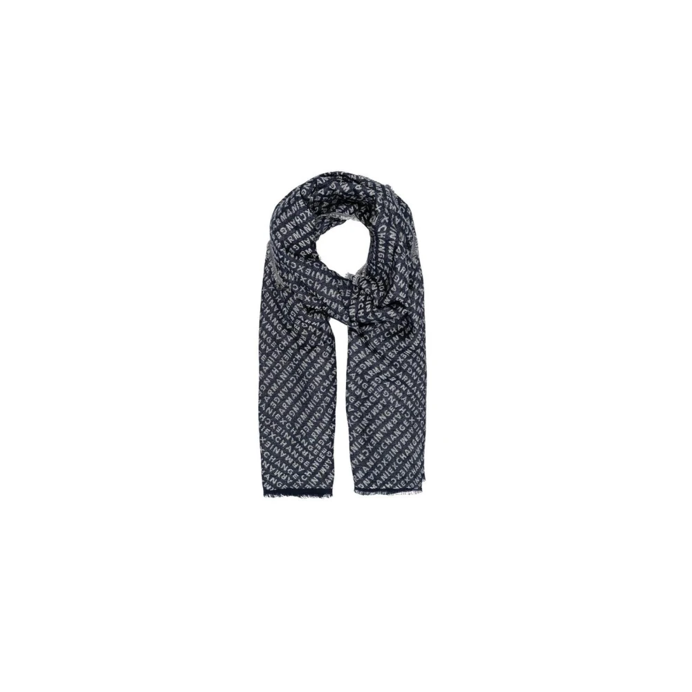 Armani Exchange Men's Blue Winter Scarves, One Size, All-Over Logo Print Scarf