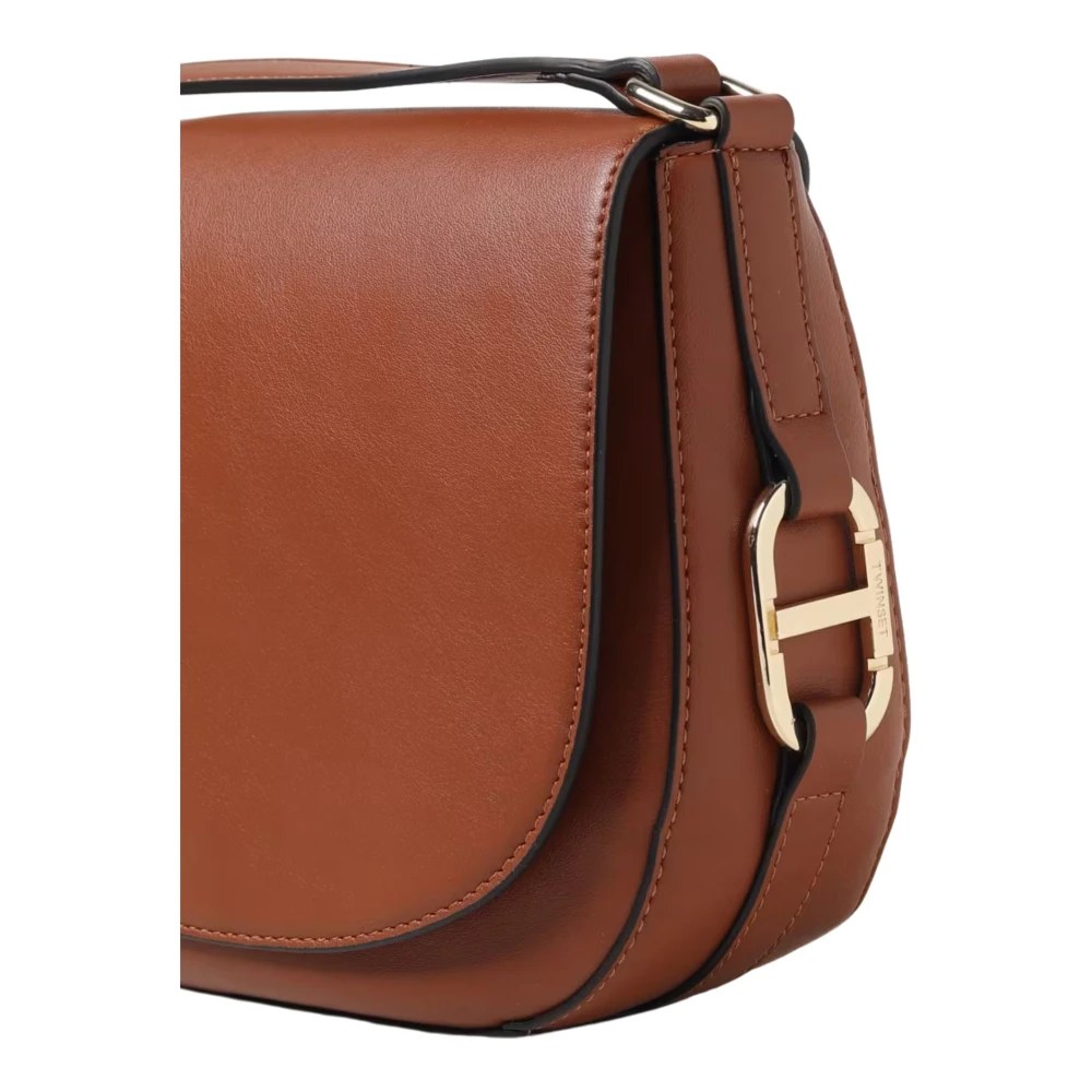 Twinset Bruine leren schoudertas ronde vorm Brown Dames