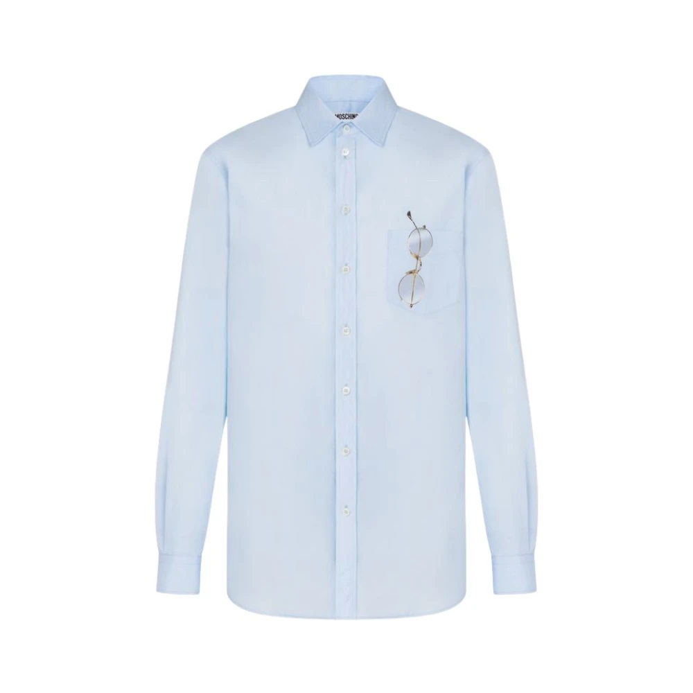 Moschino Men's Blue Printed Cotton Poplin Shirt
