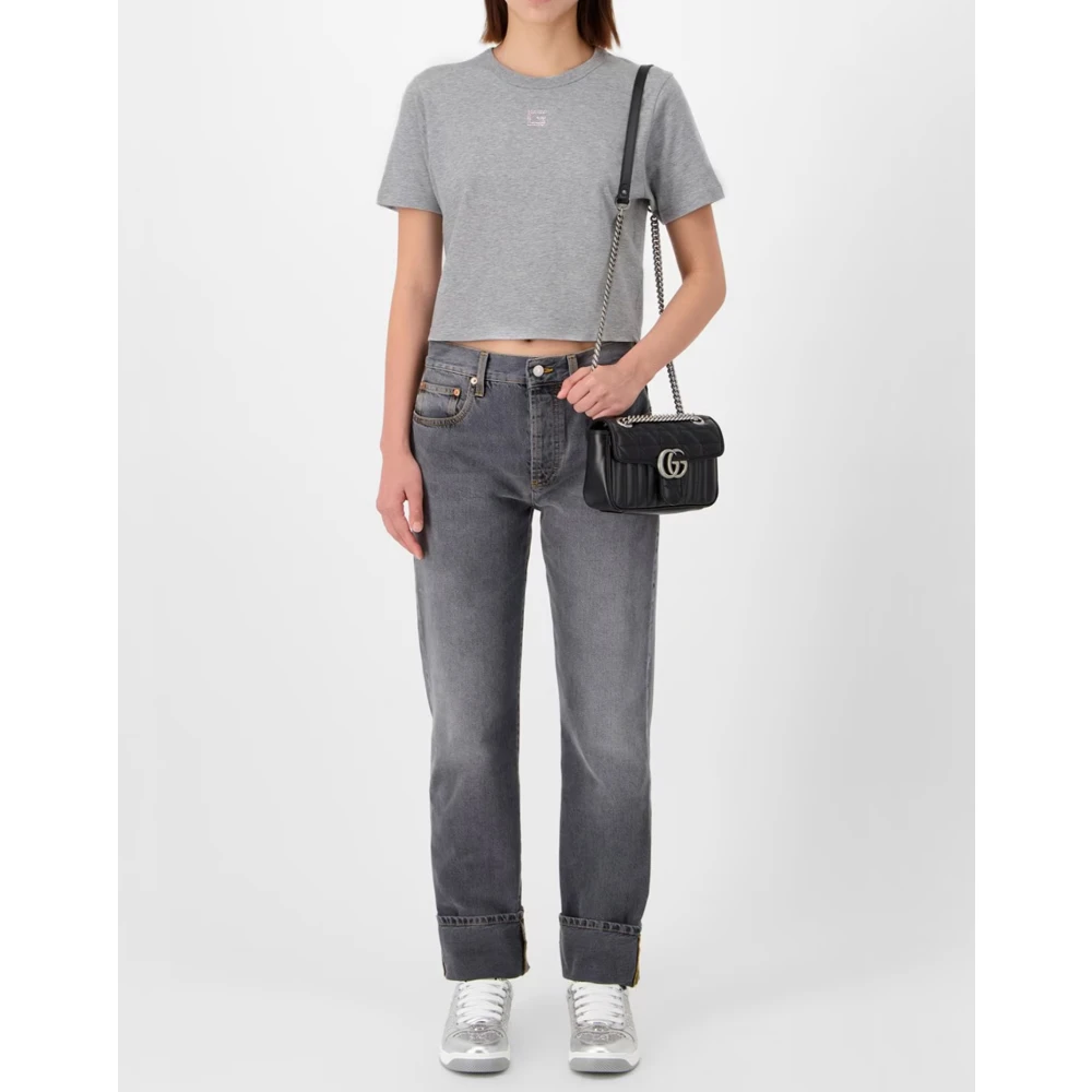 Gucci Kristal G Logo Cropped T-shirt Gray Dames