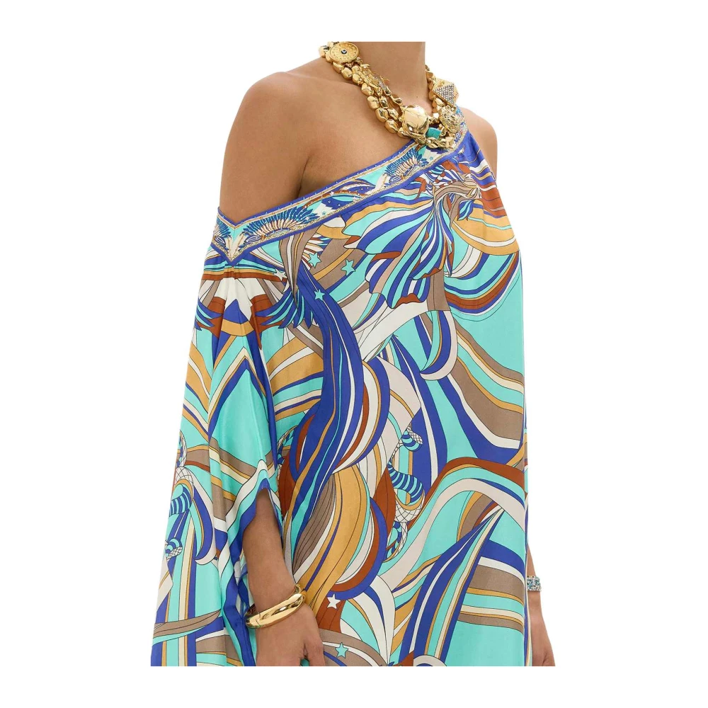 Camilla Blauwe Geometrische One Shoulder Kaftan Multicolor Dames