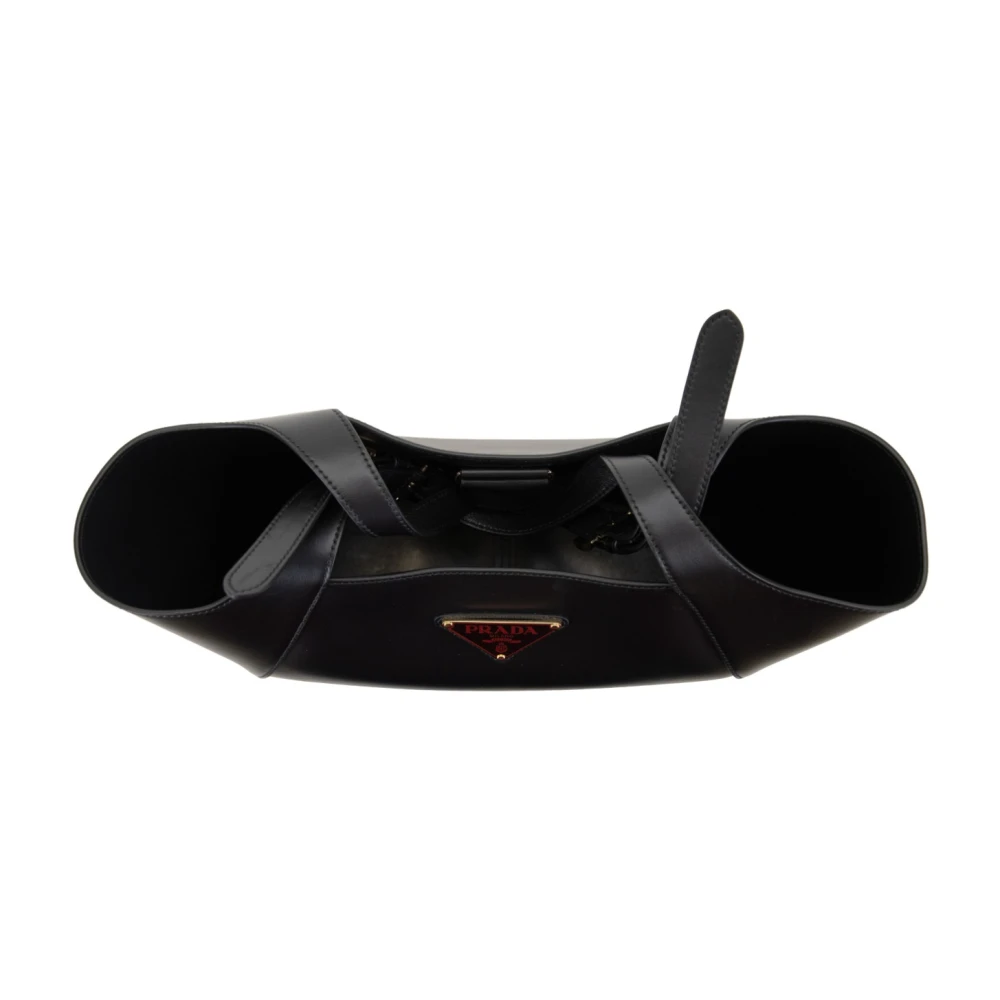 Prada Leren Handtas Magneetknoop Stijlvol Black Dames