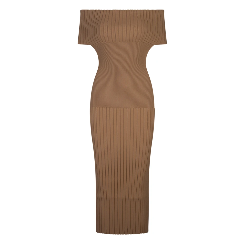 SPORTMAX Ribgebreide Bardot Jurk Beige Dames