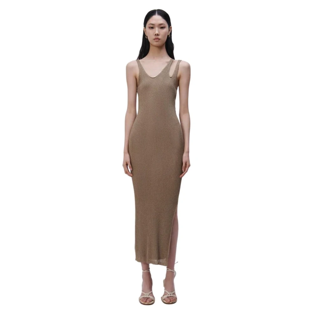 Simkhai Marigold Gebreide Midi Jurk met Uitsnijding Beige Dames