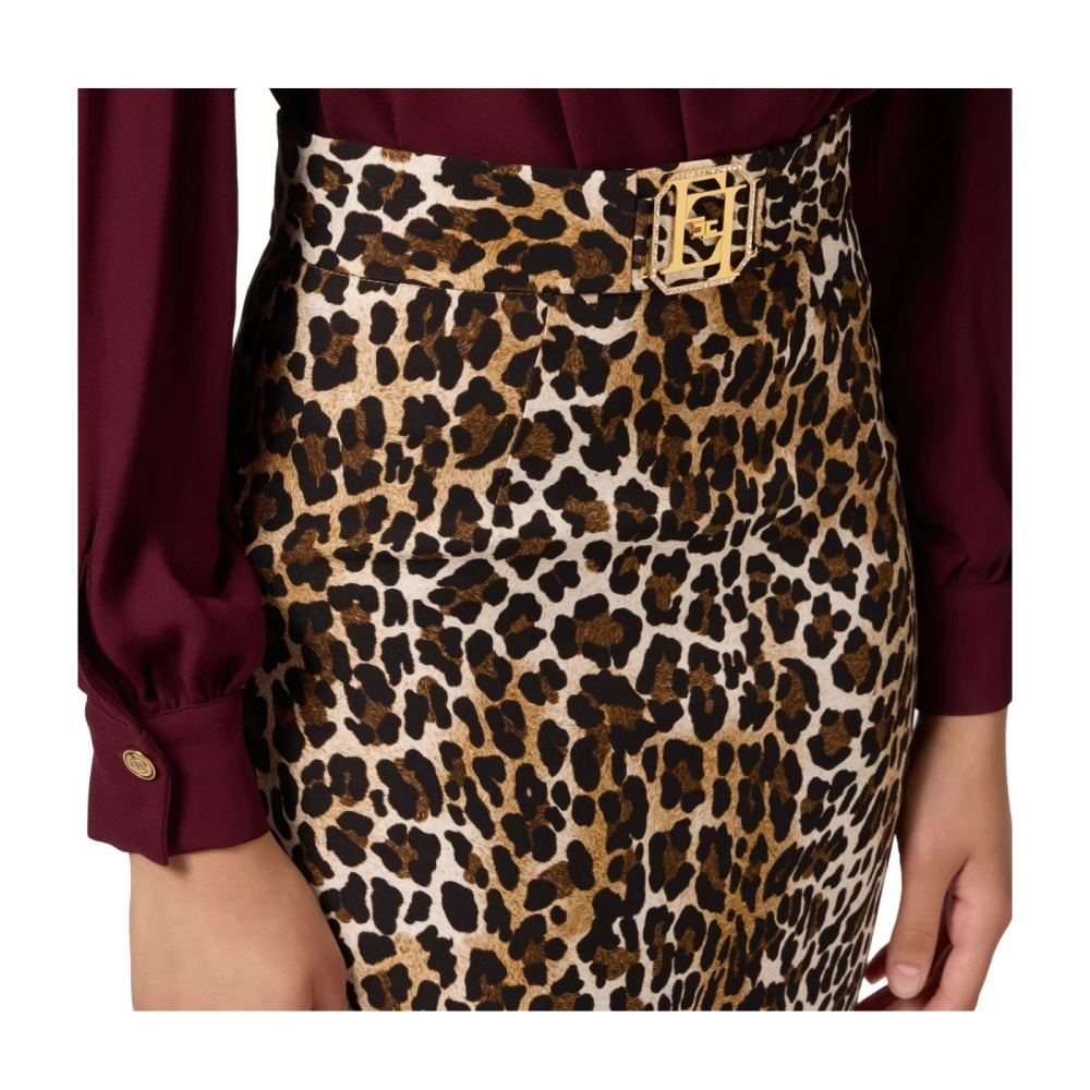 Elisabetta Franchi Animal-Print Midi Rok met Split Brown Dames