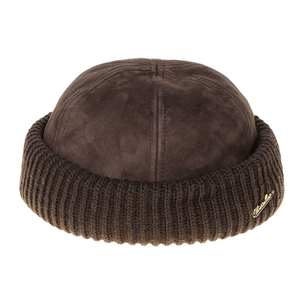Borsalino Suède Gebreide Beanie Hoed Brown Heren