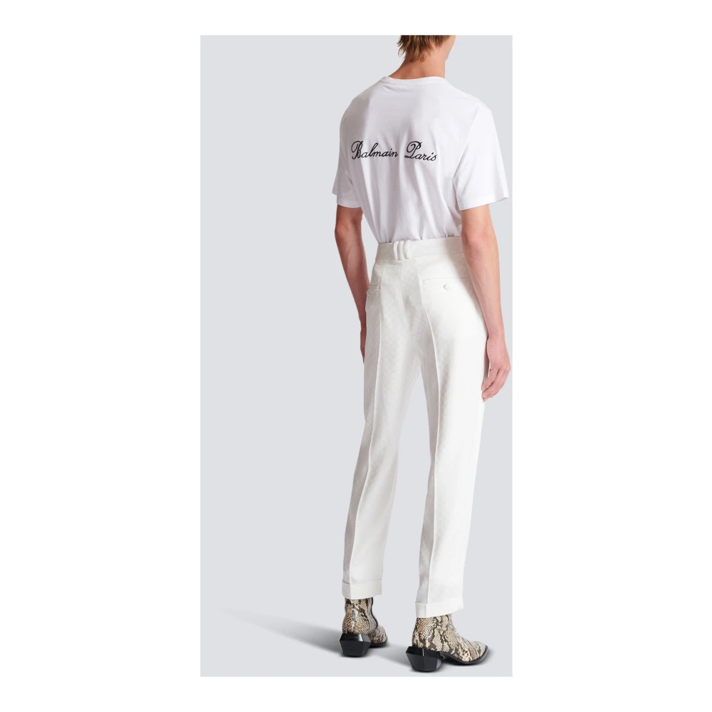 Balmain Monogram satijnen broek White Heren