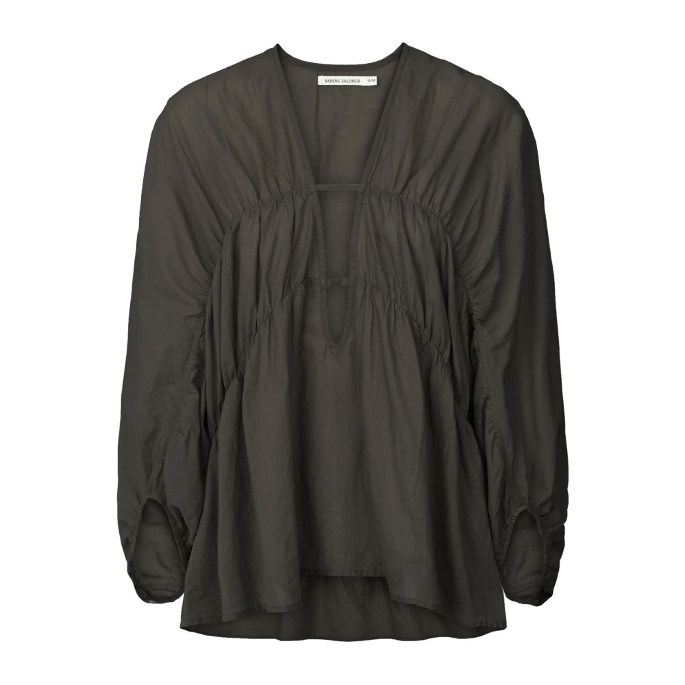 Rabens Saloner Elegante V-hals Blouse Faded Black Dames