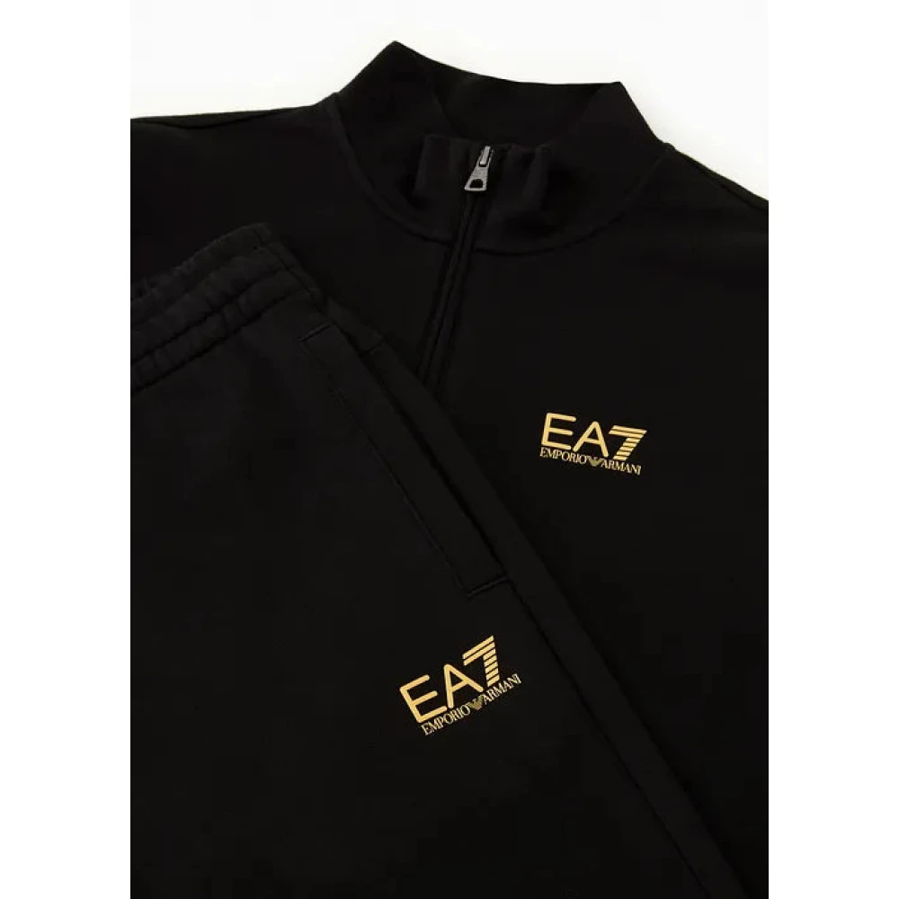 Emporio Armani EA7 Zwart Trainingspak Set met Opstaande Kraag Black Heren