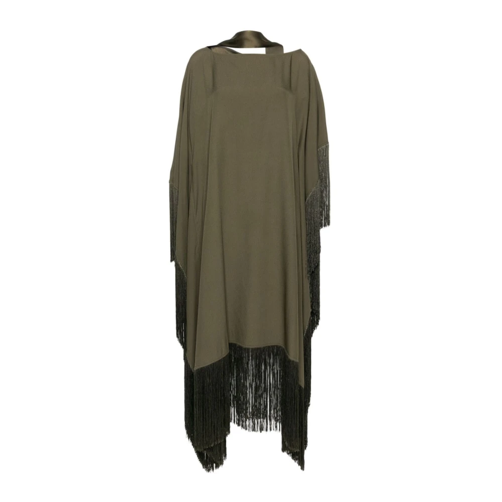 Taller Marmo Women's Green Maxi Dresses, One Size, Sea Clothing Fringed Kaftan